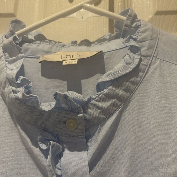 LOFT Sky Blue Ruffle Collar top SZ Xlarge - Picture 6 of 11